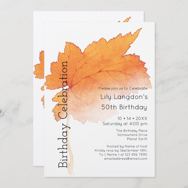 Invitación Otoño de la acuarela de hojas de otoño (Anverso / Reverso)