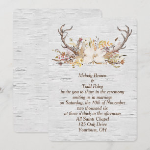 Invitación Otoño Deer Antler Bouquet en Birch