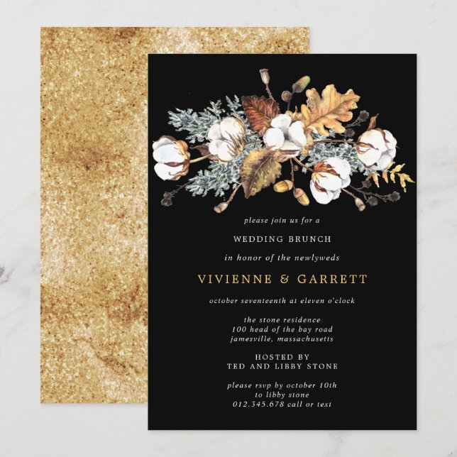 Invitación Otoño deja a Boda Brunch de White Floral Post (Anverso / Reverso)