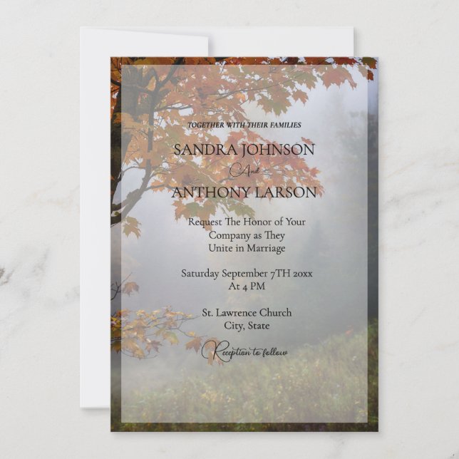 Invitación Otoño deja a un Boda ruso (Anverso)