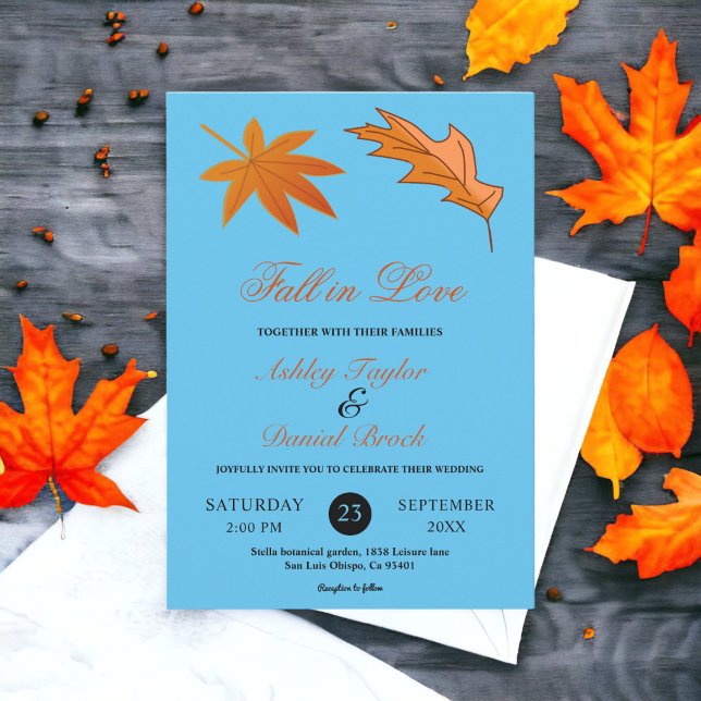 Invitación Otoño deja a un ruidoso Boda floral de caída azul (Subido por el creador)