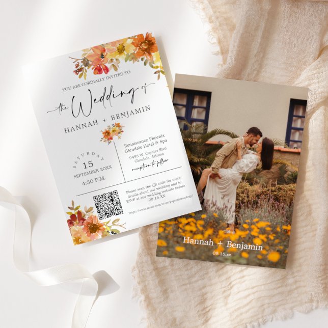 Invitación Otoño deja al Boda una imagen de código QR mínima  (Subido por el creador)