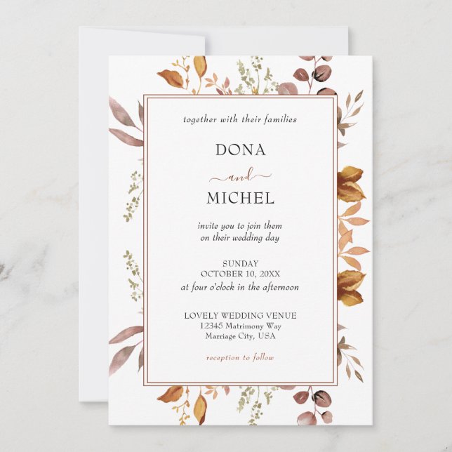 Invitación Otoño deja al país ruso Boho Boda (Anverso)