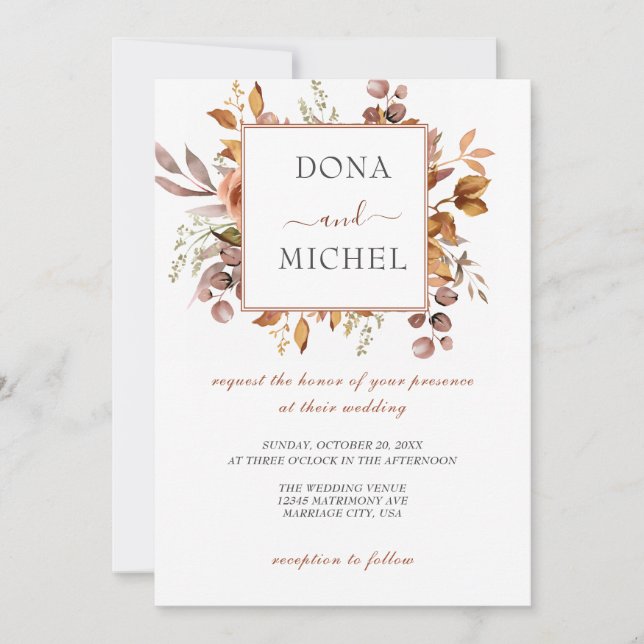 Invitación Otoño deja al país ruso Boho Boda (Anverso)