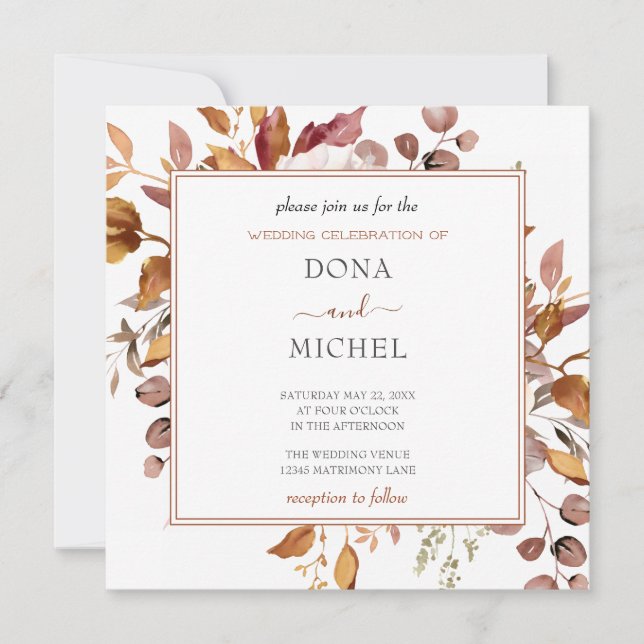 Invitación Otoño deja al país ruso Boho Boda (Anverso)