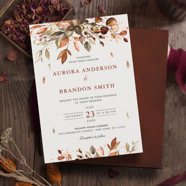 Invitación Otoño deja al país ruso como Boda de Boho (Autumn, fall leaves wedding invitation)