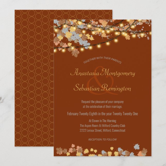 Invitación Otoño deja Boda de luces de época (Anverso / Reverso)