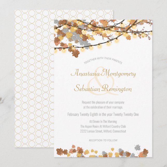 Invitación Otoño deja Boda de luces de época (Anverso / Reverso)