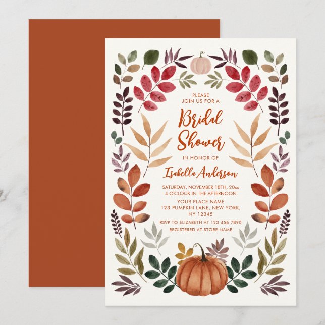 Invitación Otoño deja ducha de novia  (Anverso / Reverso)