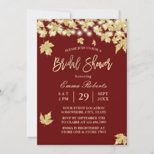 Invitación Otoño deja ducha de novia roja borgoña