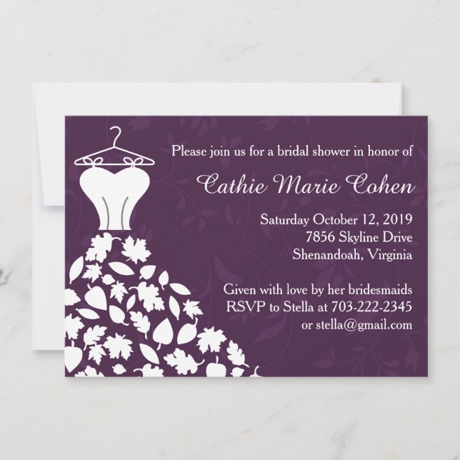 Invitación Otoño deja ducha nupcial con vestimenta Boda (Anverso)