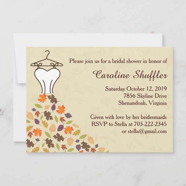 Invitación Otoño deja ducha nupcial con vestimenta Boda (Anverso)