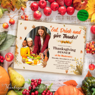 Invitación Otoño deja familia foto cena de Acción de Gracias