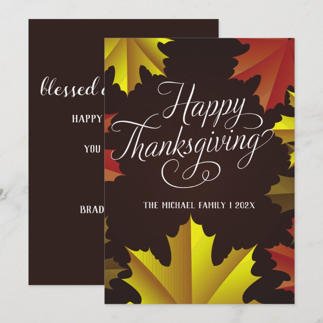 Invitación otoño deja feliz acción de gracias (Anverso / Reverso)