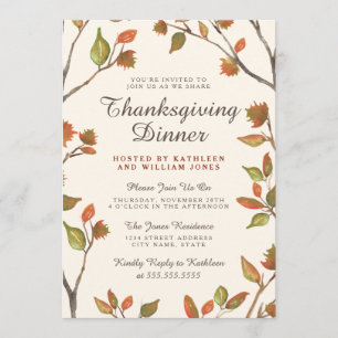 Invitación Otoño deja la cena de Acción de Gracias