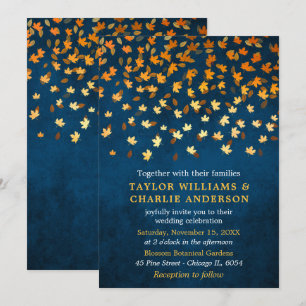 Invitación Otoño deja oro y Boda azul