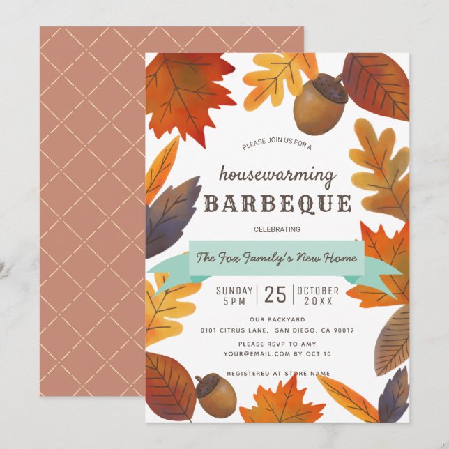 Invitación Otoño deja paro de la casa caliente (Anverso / Reverso)