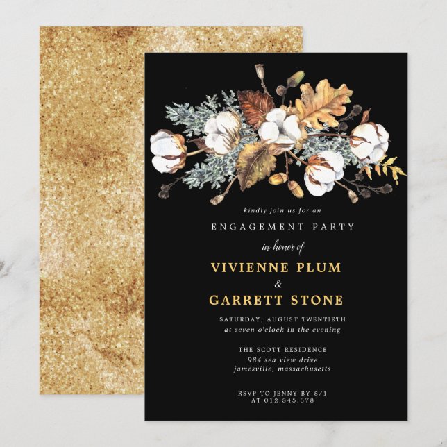 Invitación Otoño deja partido de compromiso floral blanco (Anverso / Reverso)