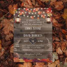 Invitación Otoño deja una boda de caída de linternas rusticas