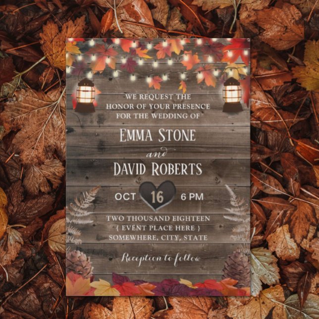 Invitación Otoño deja una boda de caída de linternas rusticas (Subido por el creador)