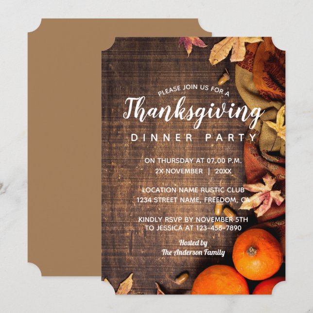 Invitación Otoño deja una calabaza rusa en la cena de Acción  (Anverso / Reverso)