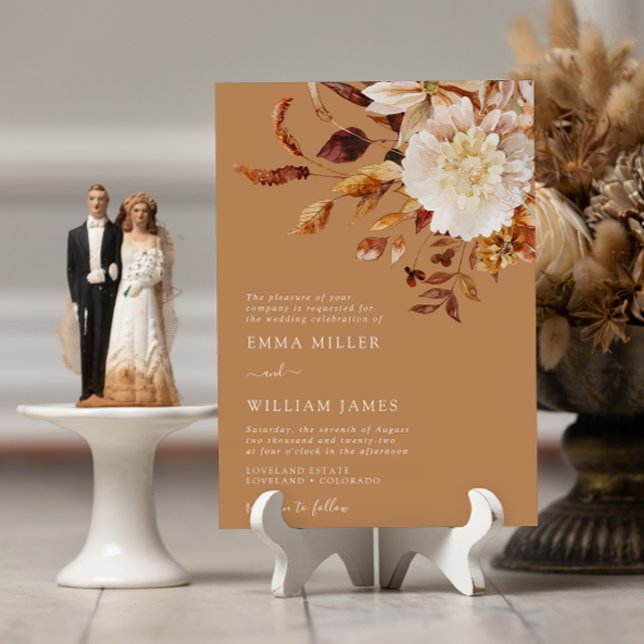 Invitación Otoño dorado moderno acuarela terracota boda (Gold Autumn Modern Watercolor Terracotta Wedding Invitation
)