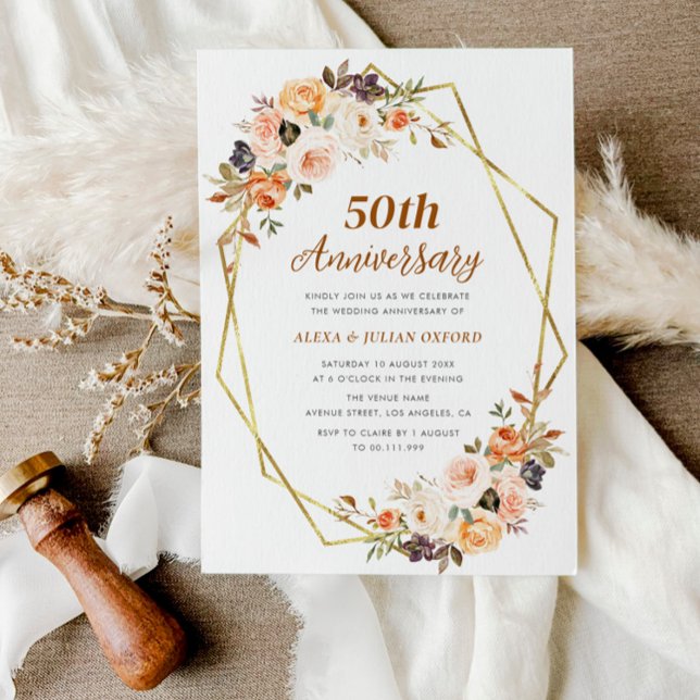 Invitación otoño dorado ruborizante floral 50 aniversario bod (Subido por el creador)