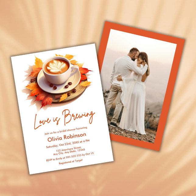 Invitación Otoño El amor otoñal se está fabricando la foto du (Fall Autumn Love is Brewing Photo Bridal Shower Invitation )
