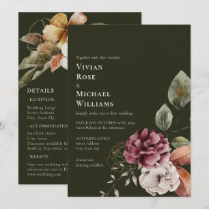 Invitación Otoño Elegante Todo En Un Boda Borgoña