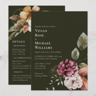 Invitación Otoño Elegante Todo En Un Boda Borgoña