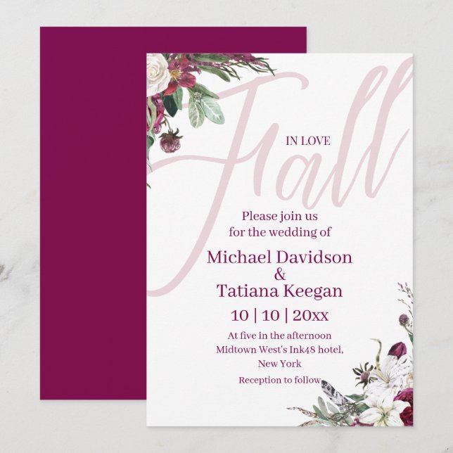Invitación otoño en el amor flores acuarelas boda otoño (Anverso / Reverso)