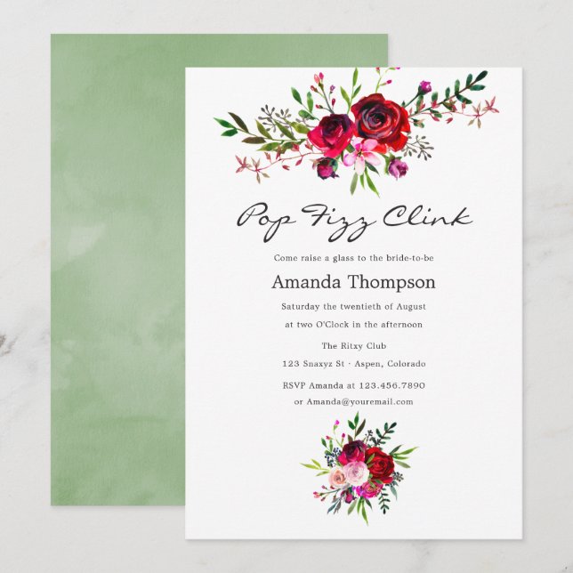 Invitación Otoño - Fall Floral Pop Fizz Clink Bridal Shower (Anverso / Reverso)