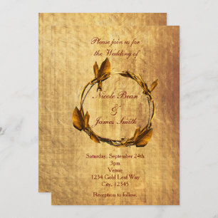 Invitación Otoño Faux Gold Leaf & Stick Wreath Boda