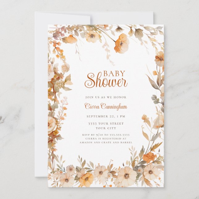 Invitación Otoño Floral Baby Shower (Anverso)