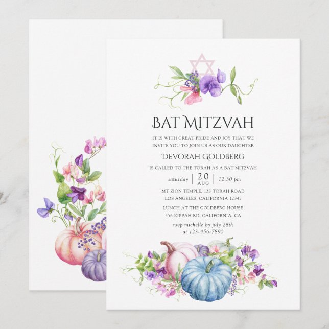Invitación Otoño - Floral Bat Mitzvah (Anverso / Reverso)