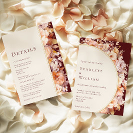Invitación Otoño Floral Borgoña Boda moderno todo en uno