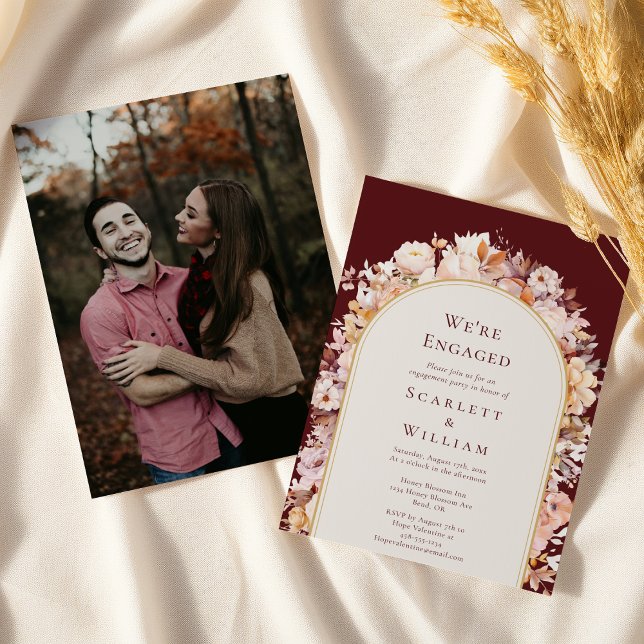 Invitación Otoño Floral Burgundy Arch Foto: estamos compromet (Subido por el creador)