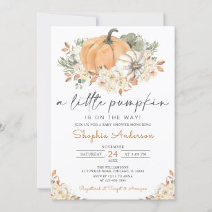 Invitación Otoño Floral Cae Un Pequeño Baby Shower De Calabaz