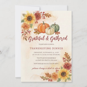Invitación Otoño Floral Calabazas Cena de Acción de Gracias