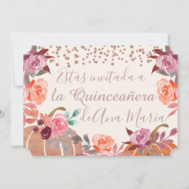 Invitación Otoño Floral de Borgoña Quinceanera Celebración
