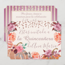 Invitación Otoño Floral de Borgoña Quinceanera Celebración