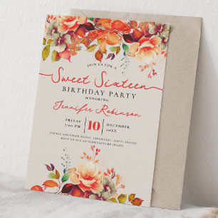 Invitación Otoño Floral Dulces 16 Cumpleaños Champán