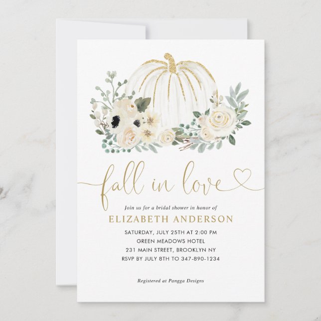 Invitación Otoño Floral Enamorada Calabaza Blanca Baño Nupcia (Anverso)