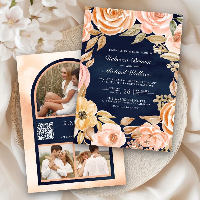 Invitación Otoño Floral Otoño Código QR Boda de la Marina (Subido por el creador)