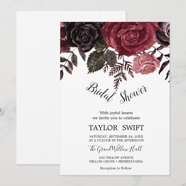 Invitación Otoño Floral Rosa Dorado Wreath Back Bridal Shower (Anverso / Reverso)