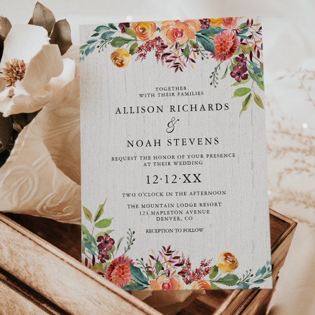 Invitación otoño floral ruidoso otoño borgoña boda (Subido por el creador)
