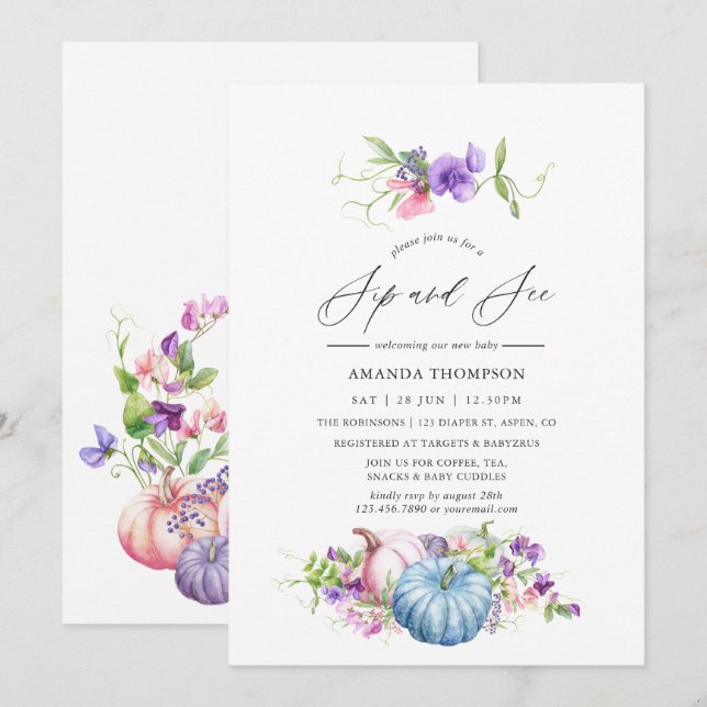 Invitación Otoño - Floral Sip and See (Anverso / Reverso)