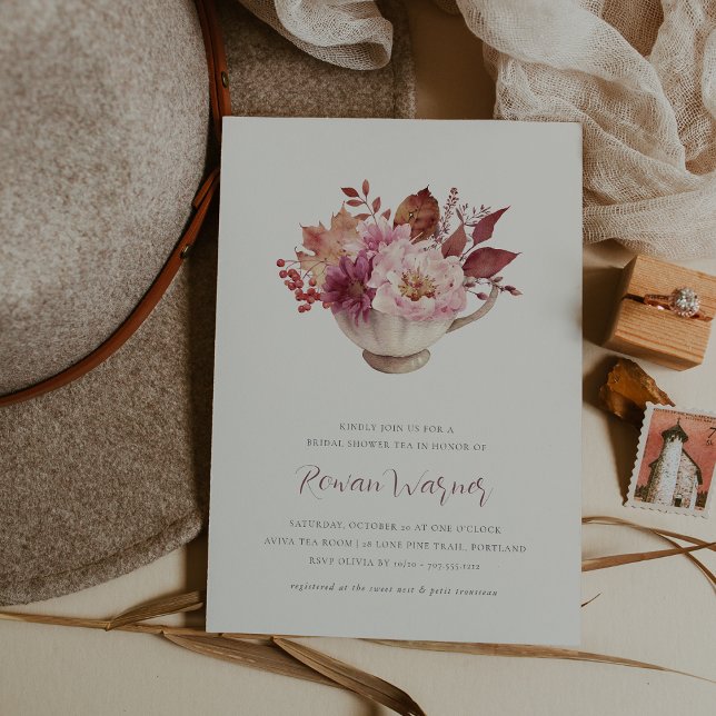 Invitación Otoño Floral Teacup Caída Bridal Ducha Té (Subido por el creador)