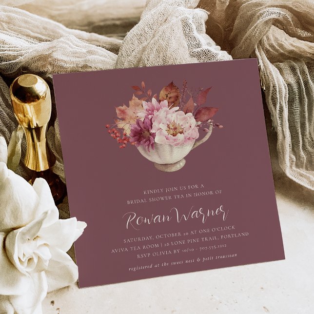 Invitación Otoño Floral Teacup Caída Bridal Ducha Té (Subido por el creador)