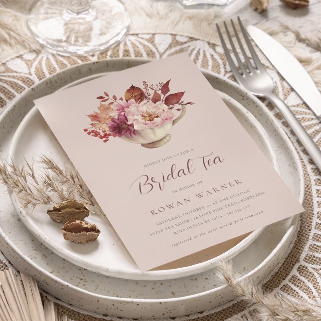 Invitación Otoño Floral Teacup Caída Bridal Ducha Té (Subido por el creador)